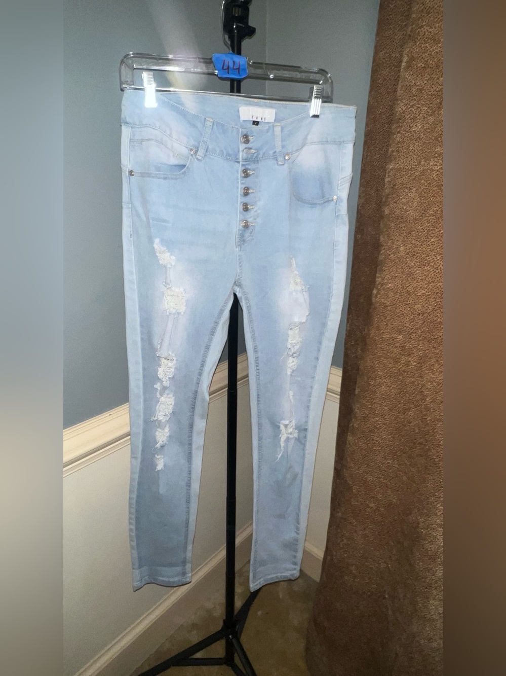 Thrill Light Blue Distressed Skinny Jeans with Button-Fly
